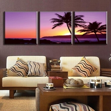 Marco de pintura en lienzo moderno para decoración del hogar, imágenes artísticas de pared impresas en HD, árboles morados al atardecer, paisaje marino, 3 piezas 2024 - compra barato