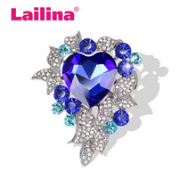 Bride Pretty Heart-shaped Flower Brooch Pin Clear Rhinestone Crystal Elegant Bridesmaid Jewelry 2024 - buy cheap
