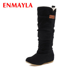 ENMAYLA-Botas planas de piel para mujer, zapatos cálidos de media caña, color negro, para primavera y otoño, tallas 34-46 2024 - compra barato