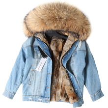 2018 New Bat Sleeved Plus Size Fur Denim Winter Coat Women's Parkas Real Rabbit Fur Liner Long Large Fur Hooded Solid Jacket 2024 - buy cheap