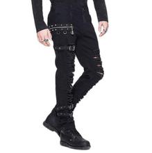 Pantalones negros informales Steampunk para hombre, pantalón largo gótico con personalidad, ajustado, con agujeros, S-3XL elástica ligera 2024 - compra barato