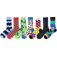 7pairs/lot Funny Novelty Men Crew Cotton Happy Socks British Style Colorful Abstract Pattern Harajuku Fashion Calcetines Hombre 2024 - buy cheap