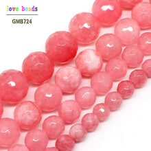 Wholesale Faceted Pink Stone 4/ 6/ 8/10/12mm Round Beads 15inches For Jewelry Making -F00497 2024 - buy cheap