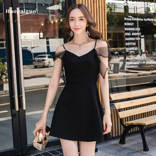 Plus Size Summer A-line Dress Women Black Sleeveless Spaghetti Strap V-neck Casual Office Ladies Mini Dress Elegant Club Dresses 2024 - buy cheap