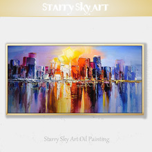 Large Canvas Painting Pure Hand-painted Thick Textured Knife Painting Contemporary City Skyscrapers Oil Painting for Wall Decor 2024 - buy cheap