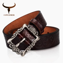 COWATHER 2021 cow genuine leather belts for Women luxury strap female belt Cashew flowers high quality pin buckle 3.2cm XF022 2024 - buy cheap