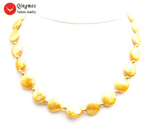 Qingmos Trendy Natural Pearl Necklace for Women with 12mm Coin Orange Pearl Chokers Necklace Jewelry 17" Collares Femme nec6495 2024 - buy cheap