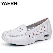 YAERNI New Spring Summer Nurse White Shoes Woman  Hollow Genuine Leather Shoes Sandals Comfort Air Cushion Shoes Casual Sneakers 2024 - buy cheap