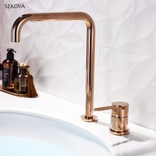 Grifo de lavabo para baño, mezclador de agua fría y caliente, montado en cubierta, color oro rosa, 2 piezas 2024 - compra barato