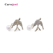 Carvejewl-pendientes colgantes de perlas de imitación para mujer y niña, aretes pequeños, diseño coreano, cristal de Golondrina, diamantes de imitación 2024 - compra barato