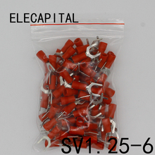 SV1.25-6 Red Terminal Cold pressed terminals Cable Wire Connector 100PCS/Pack spade crimp spade terminal connector SV1-6 SV 2024 - buy cheap
