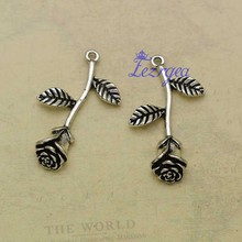 25pcs/lot--34X21mm, Rose flower charms, Antique silver plated flower pendant/charms,DIY supplies, jewelry making 2024 - buy cheap