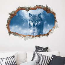 Broken Wall Snow Wolf Hole Wall Stickers For Office Living Room Bedroom Home 3D Decoration Diy Animal Scenery Mural Art Decals 2024 - buy cheap