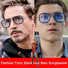 Фирма LongKeeper, винтажные Квадратные Солнцезащитные очки, мужские плоские очки Tony Stark, железные мужские солнцезащитные очки, женские очки Oculos de sol UV400 2024 - купить недорого
