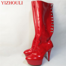 Sexy pole dancing boots / 15cm high middle boots/stiletto zipper fashion high boots with ribbon trim 2024 - buy cheap