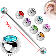 1Piece 14G Stainless Steel Long Industrial Barbell Crystal Ball Tragus Helix Ear Piercing Body Jewelry 2024 - buy cheap