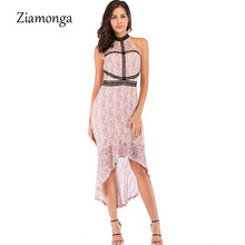 Ziamonga 2019 Short Front Long Back Summer Casual Trumpet Dress Sleeveless Elegant Lace Dress Sexy Clubwear Party Women Dresses 2024 - buy cheap