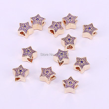 15Pcs  Gold Color Micro Pave Cubic Zirconia five star big hole beads charms fit European bracelet DIY 2024 - buy cheap