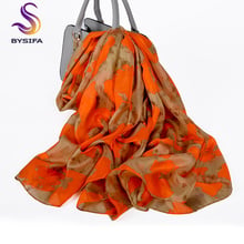 Женский шелковый шарф [BYSIFA] Sjaal, шаль оранжевого цвета, длинная шаль для зимы, весна-лето 2019 2024 - купить недорого