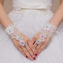 Woman Lace Wedding Gloves Short wrist Length Fingerless Beige Glove for Bridal 2024 - buy cheap