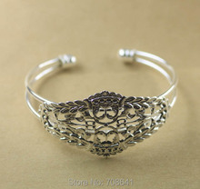 New Silver Plated Brass Blank Hollow Filigree Flower Bezel Bases cuff Bracelet Bangle Settings Jewelry Findings Wholesale 2024 - buy cheap