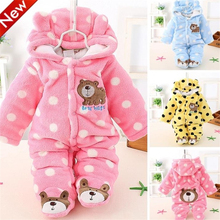 Baby Rompers Coral Fleece Warm Infant Clothing Packet Feet Cartoon Bear Hooded Overalls Infant Clothes Thick Baby Boy Jumpsuits 2024 - buy cheap