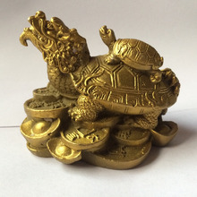 chinese brass wealth money coin ingot dragon turtle Tortoise Longevity statue decoration metal handicraft 2024 - buy cheap