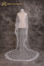 Venda imperdível véu de noiva com apliques de renda em branco/marfim, camada dupla, comprimento até a noiva, pente mantilla, acessórios de casamento md3010 2024 - compre barato