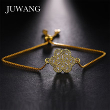 JUWANG Cute Flower Bracelets for Women Girl Cubic Zirconia Crystal Gold Color Chain Bangle Wedding Jewelry Gift Wholesale 2024 - buy cheap