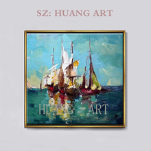 Hand painted Modern Sailboat Abstract Wall  Picture Hand painted the Boat in the blue Sea Sai lling Oil Painting on Canvas Boat 2024 - buy cheap