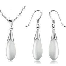 New Arrival Silver Color Water Drop Jewelry sets Cat's eye stone Necklace and Earrings Sets bijoux femme 2024 - buy cheap