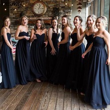 Amazing Dark Navy Chiffon Bridesmaids Dresses For Summer Western Weddings A Line Pleats Sweetheart Backless Long Maid of Honor 2024 - buy cheap