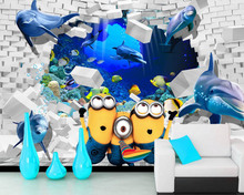 Papel de pared de ladrillo para decoración del hogar, murales de Papel tapiz 3d de personaje de dibujos animados de tiburón, sala de estar, sofá, pared de TV para niños 2024 - compra barato