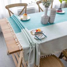 Mantel de estilo coreano de lino y algodón impermeable, cubierta de mesa con borlas colgantes, decoración navideña, azul de puntoA 2024 - compra barato