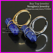 10pcs Natural Lapis Lazuli Gems Finger Ring Gold/Silver Wire Wrapped Bail Point Ring Hexagon Reiki Charka Quartz Druzy Ring 2024 - buy cheap