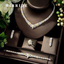 Hibride novo conjunto de joias, com zircônio cúbico aaa, joias, conjunto de duas cores, acessório para vestido de noiva e casamento 2024 - compre barato
