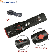 USB Перезаряжаемый Фонарик XML-T6 светодиодный фонарик масштабируемый 3 Режима Факел для 18650 с usb-кабелем для кемпинга 2024 - купить недорого