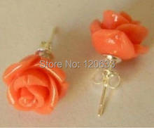 Lady's Women's queen Beautiful Pink Sea Coral Carved Rose Earring wholesale [pair] earrings for  jewelry 2024 - buy cheap