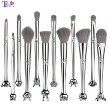 12 Pcs 12 Zodiac Makeup Brush Set Silver Beauty Makeuptools Brushes Pincel Maquiagem Powder Eye Complete Kit Leather Case 2024 - buy cheap