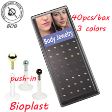 BOG-Lot 40 Pcs из гибкого биопласта Push-in Labret Lip Stud с прессом, стальной шар 16G, ювелирные изделия для пирсинга тела 2024 - купить недорого