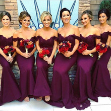 Mermaid Vestido De Festa Longo Off The Shoulder Dark Purple Bridesmaid Dresses Wedding Maid Of Honor Party Dresses 2024 - buy cheap