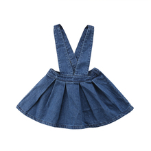 2018 Новое милое модное платье для маленьких девочек, платье-комбинезон, синее однотонное платье до колена с эластичной резинкой на талии, наряд От 6 месяцев до 5 лет 2024 - купить недорого