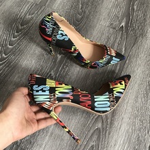 Colorful high heel shoes Word Print women shoes pumps Party wedding shoes 8CM 10CM 12CM Pumps 2024 - buy cheap