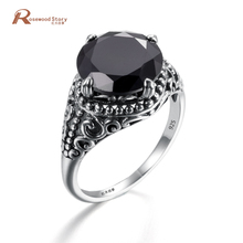 Anel de obsidiana preta, anel de zircônio cúbico, feminino e masculino, anel antigo de prata esterlina 925 para festa, joias da moda 2024 - compre barato