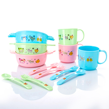 4pcs/lot Printing Cartoon Cute Round Baby Feeding Set Bright Color Thick Plate Dinnerware Table Dishes for Kids with Spoon Fork 2024 - buy cheap