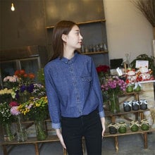 Spring Autumn Women Long Sleeve Turn-down Collar Shirt Plus Size Cotton Denim Casual Blue Blouse Female Tops High Quality D94 2024 - buy cheap