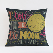 Capa de almofada romântica estampada eu te amo à lua e as costas, decoração de casa, sofá de linho de algodão, capas de travesseiro de lance para assento de carro 2024 - compre barato