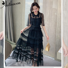 2021 Summer Elegant Sexy Party Lady High-end Dresses Short Sleeve Mesh Patchwork Dress Women Classy Cascading Ruffle Lace Dress 2024 - buy cheap