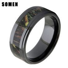 8MM Men's Black Ceramic Wood Inlay Wedding Ring Real Zebra Wooden Camo Inlay Fashion Male Jewelry bague ceramique homme anel 2024 - buy cheap