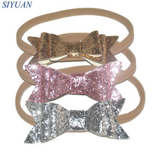 36pcs/lot Size 10*4cm Bling Bling Sequin PU Bow with Nylon Headband Birthday Gift Photography Props FD244 2024 - buy cheap